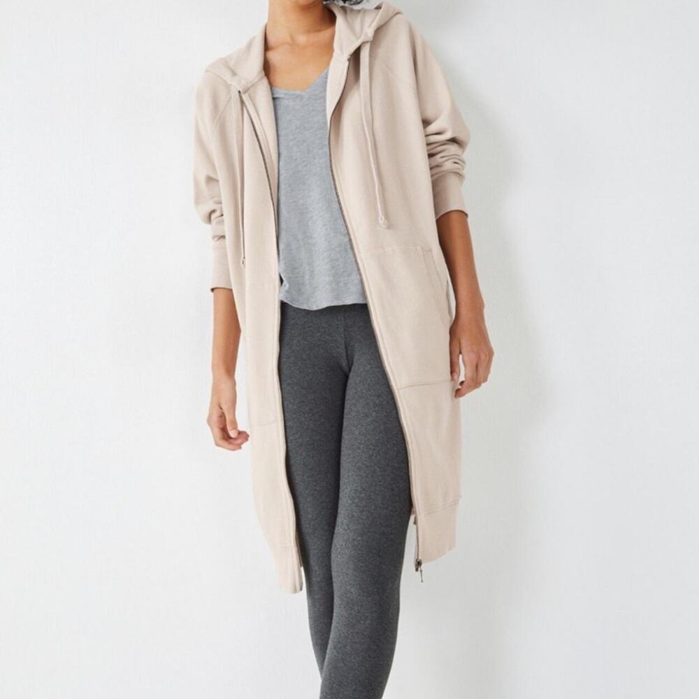 Zara long line zip up hoodie tan zip up cotton small duster
